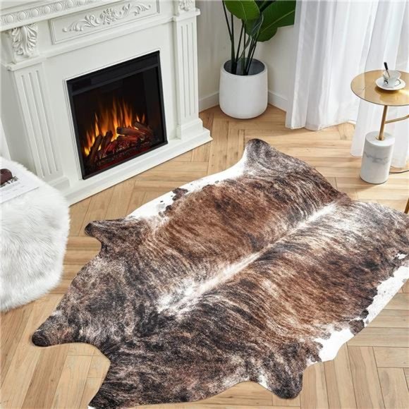 Faux Cowhide Rug Cow Print Rug Living Room AreaRug Brown Floor Cover CowHide Rug